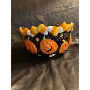 Large Deep 3D Vintage 90’s Halloween Candy Bowl Pumpkin Jack-O-Lantern